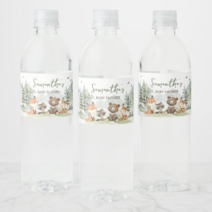 Äventyr Begin Woodland Animals Baby Shower Vattenflaskor Etikett