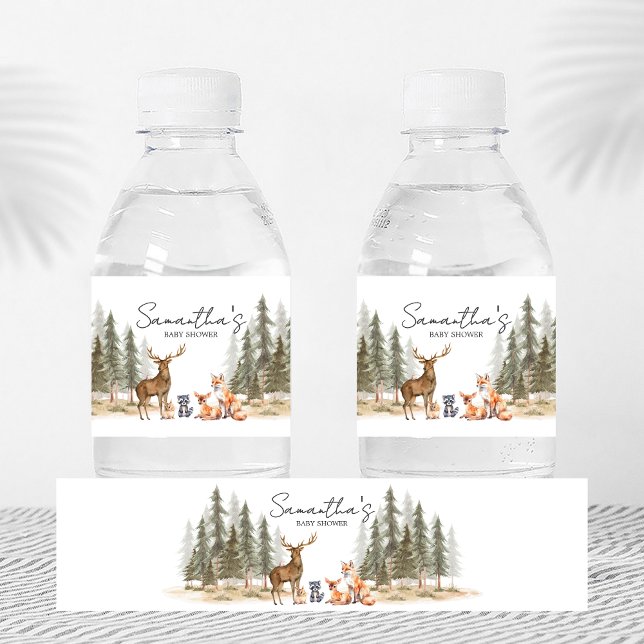 Äventyr Begin Woodland Animals Baby Shower Vattenflaskor Etikett (Let the Adventure Begin Woodland Animals Baby Shower Bottle Label)