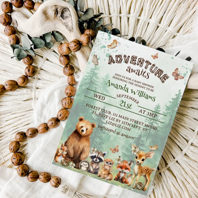 Äventyr Begin Woodland Animals babydusch Inbjudningar (Skapare uppladdad)