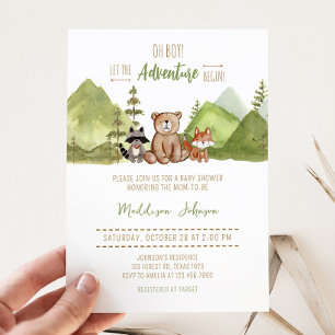 Äventyr Begin Woodland Baby Shower Inbjudningar