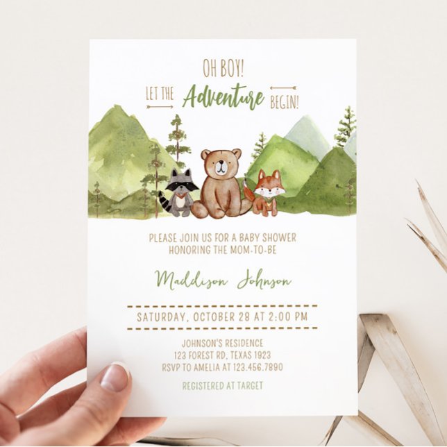 Äventyr Begin Woodland Baby Shower Inbjudningar (Let the Adventure Begin Woodland Baby Shower Invitation)