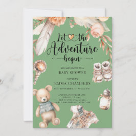 Äventyr Begins Boho Baby Shower Grönt Inbjudningar