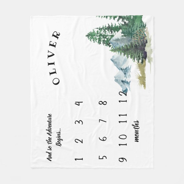 Äventyr Begins Forest Baby Milestone Blanket Fleecefilt (Framsidan)