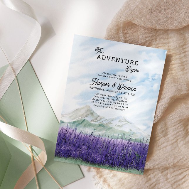 Äventyr Begins Mountain Lavender Par Shower Inbjudningar (The Adventure Begins Couples Shower Invitation from my Mountain Lavender Wedding Collection)