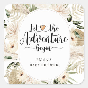 Äventyr Begins Pampas Grass Boho Baby Shower Fyrkantigt Klistermärke