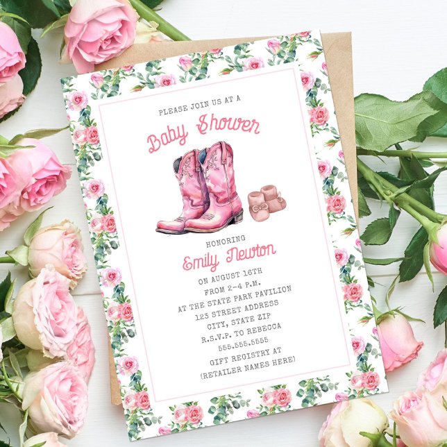 Äventyr Begins Rosa Boots Blommigt Inbjudningar (Skapare uppladdad)