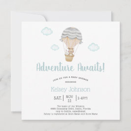 Äventyr Blue Woodland Nalle Baby Shower Inbjudningar
