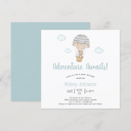 Äventyr Blue Woodland Nalle Baby Shower Inbjudningar