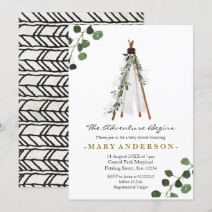 Äventyr BohoTeepee-inbjudan till babydusch Inbjudningar