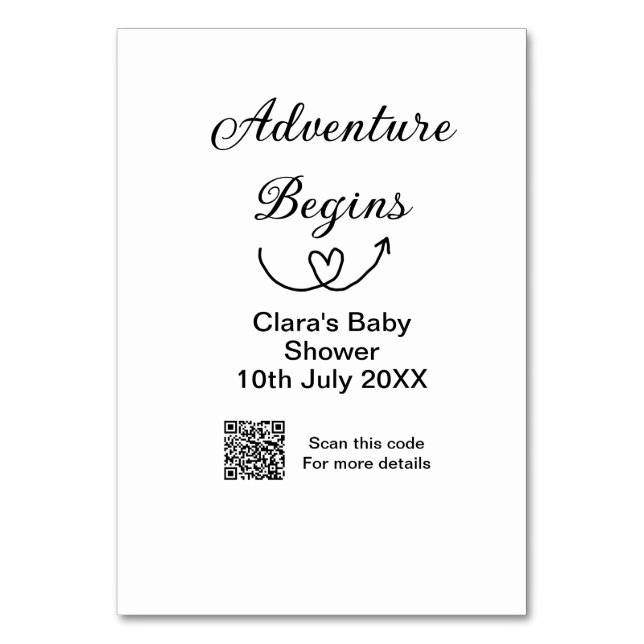 Äventyr börjar babydussskanning QR-kod hjärta si Bordsnummer (Framsidan)