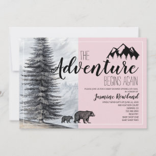Äventyr börjar Bear Rosa Baby Sprinkle by Mail Inbjudningar