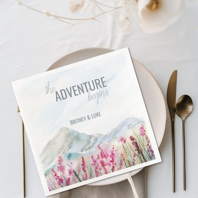 Äventyr börjar berget Bröllop Watercolor Pappersservett (Mountain wedding dinner napkins)
