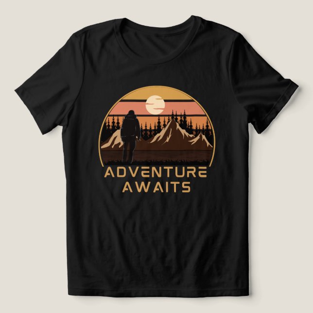 Äventyr börjar Camping Hiking , äventyr väntar på T Shirt (Design Framsida)