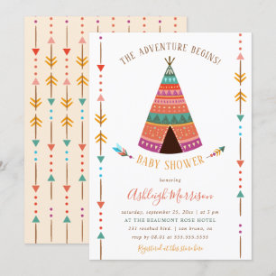 Äventyr börjar Cute Tribal TeePee Baby Shower Inbjudningar