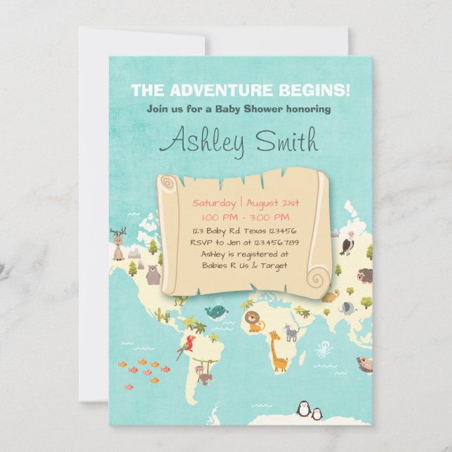 Äventyr börjar duscha inbjudan Travel i ställe (Framsida)