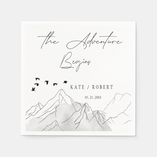 Äventyr börjar ⎥ Elegant Stencil Bröllop Pappersservett (Framsidan)