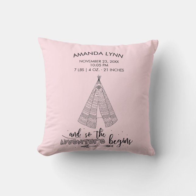 Äventyr börjar GIRLS Baby Birth Stats Pillow Kudde (Framsida)