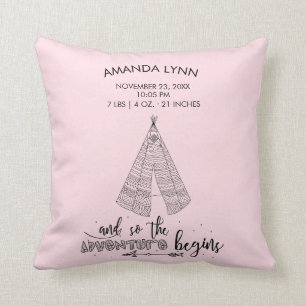 Äventyr börjar GIRLS Baby Birth Stats Pillow Kudde