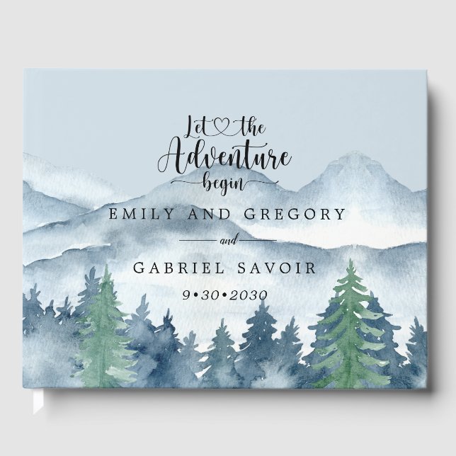 Äventyr börjar i Rustic Forest Bröllop Guest Bok (Framsida)