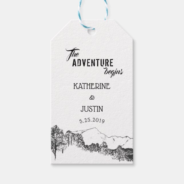 Äventyr börjar ⎢ Märkre för bröllopsstöd Presentetikett (Framsidan)