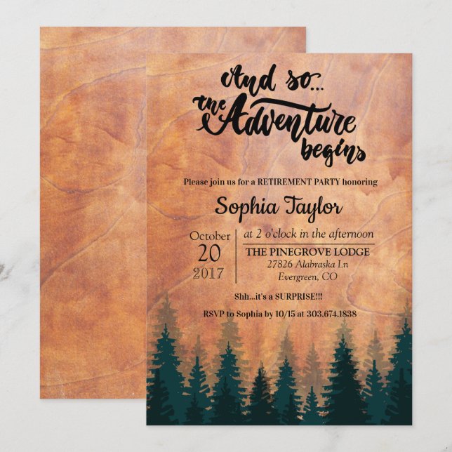 Äventyr börjar pensioninbjudan inbjudningar (Fram/baksida)