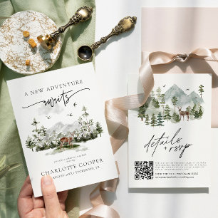 Äventyr börjar QR-koden Rustic Bachelorette Party Inbjudningar