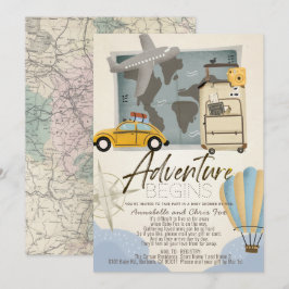 Äventyr börjar resa Karta Baby Shower med post Inbjudningar
