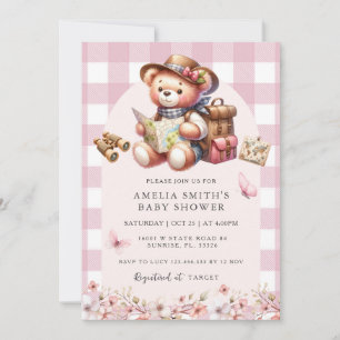 Äventyr börjar Rosa Cute Bear Baby Shower Inbjudningar