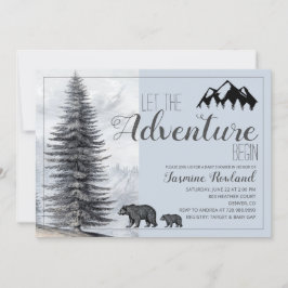 Äventyr börjar Rustic Woodland Bears Baby Shower Inbjudningar