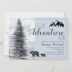 Äventyr börjar Rustic Woodland Bears Baby Shower Inbjudningar