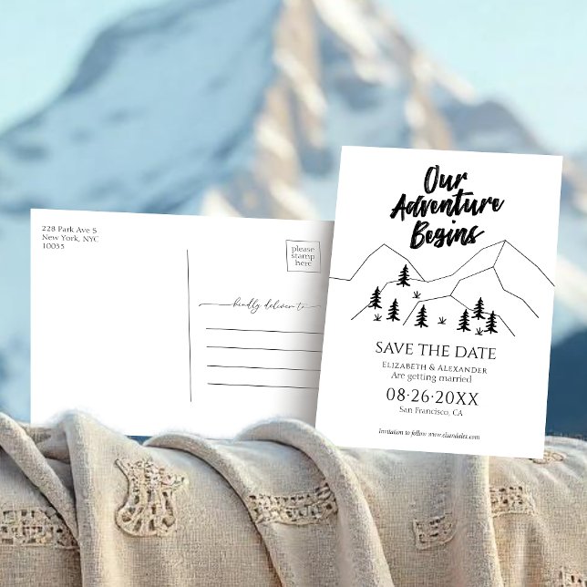 Äventyr börjar skogen Bröllop spara datum Vykort (Skapare uppladdad)