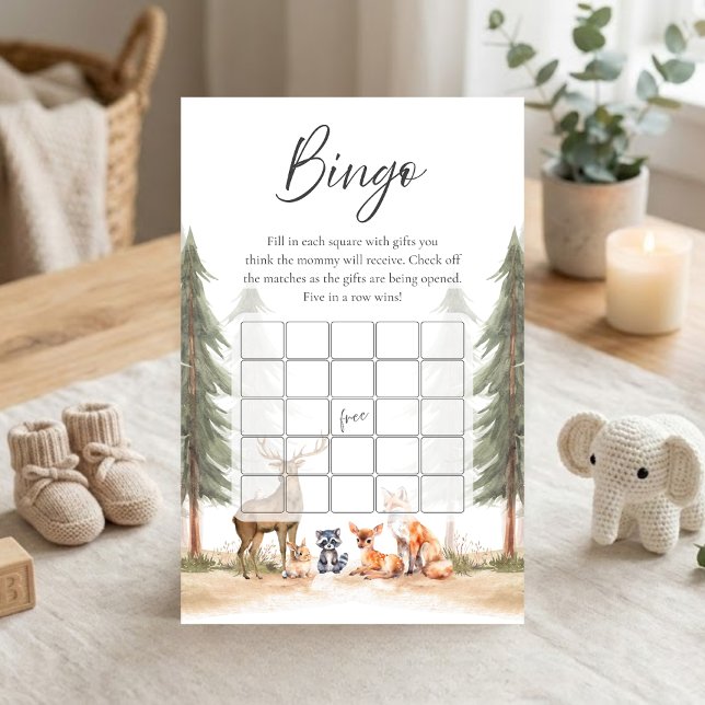 Äventyr Börjar Skogsdjur Baby Shower Bingo Spel (Let the Adventure Begin Woodland Animals Baby Shower Bingo Game)
