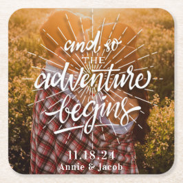 Äventyr börjar spara datumet underlägg papper kvadrat