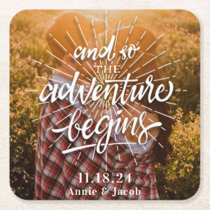 Äventyr börjar spara datumet underlägg papper kvadrat