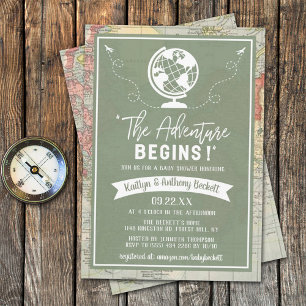 "Äventyr börjar!" Travel Karta Baby Shower Inbjudningar