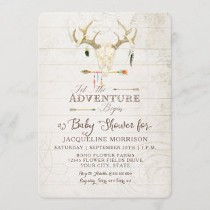 Äventyr Boy Baby Shower Teepee Wood Arrows Hjort Inbjudningar