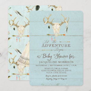 Äventyr Boy Baby Shower Teepee Wood Arrows Hjort Inbjudningar
