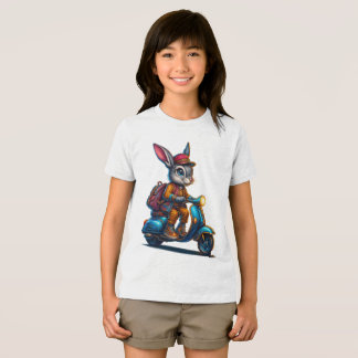 Äventyr Bunny Kid's Tee - Cute Rabbit on Scooter
