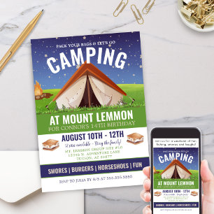 Äventyr Camping Smores Camp out Birthday Inbjudningar