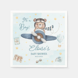 Äventyr Cute Bear Blue Flygplan Oh Boy Shower Pappersservett