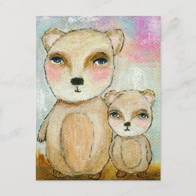 Äventyr Day Whimsical Woodland Bears Art Vykort (Framsida)