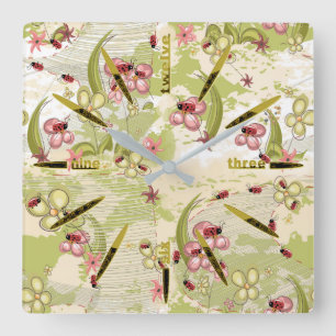 Äventyr Ditsy Ladybird Fyrkantig Klocka