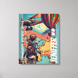 Äventyr Girl, Personlig Travel Theme Canvastryck