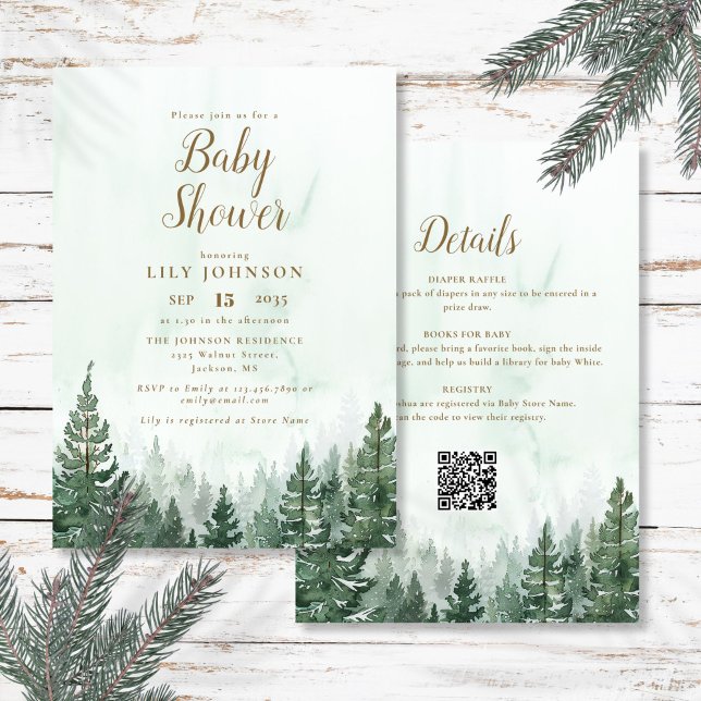 Äventyr Gräs Träd-skogen i en enda babyskö Inbjudningar (Adventure Pine Tree Forest All In One Baby Shower Invitation)