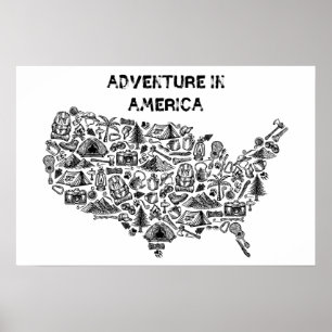 Äventyr i Amerika Karta symboler Poster