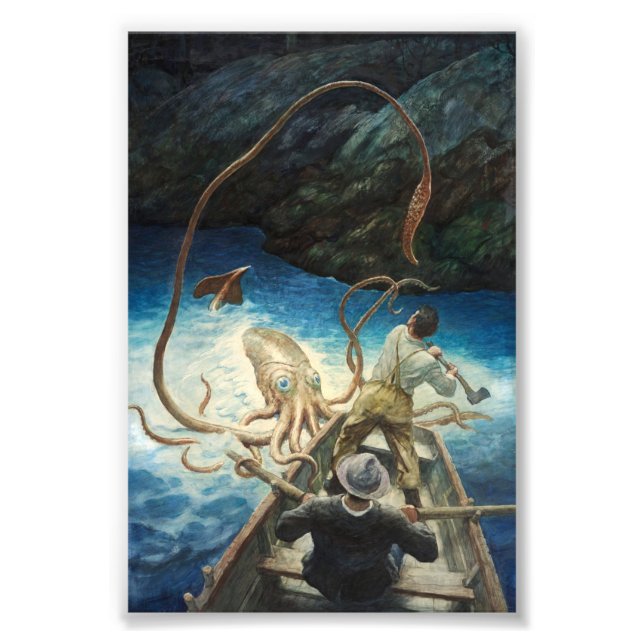 Äventyr i Giant Squid av N. C. Wyeth Fototryck (Framsidan)