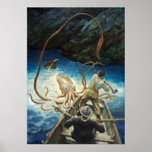 Äventyr i Giant Squid av N. C. Wyeth Poster