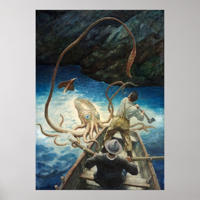 Äventyr i Giant Squid av N. C. Wyeth Poster (Framsidan)