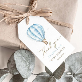 Äventyr inväntar Blue Luftballong Baby Shower Presentetikett