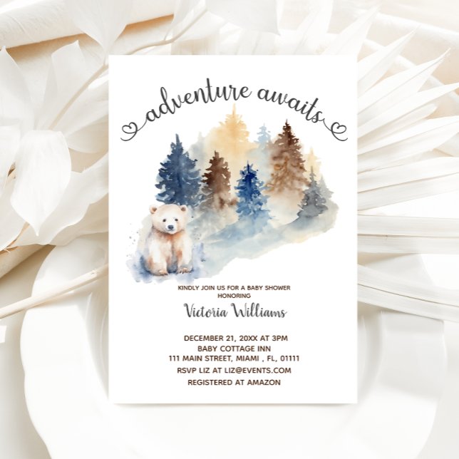 Äventyr inväntar Polarna Bear Baby Shower för vint Inbjudningar (Skapare uppladdad)
